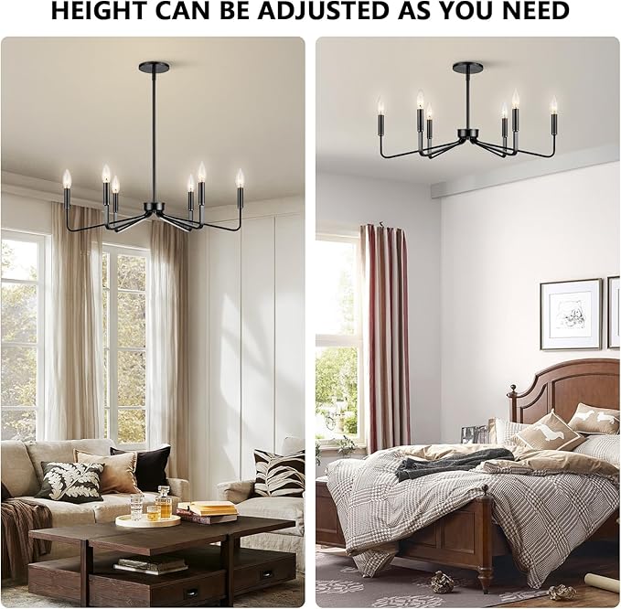 Black Chandelier for Dining Room, 6-Light Farmhouse Kitchen Light Fixtures Over - Image 4