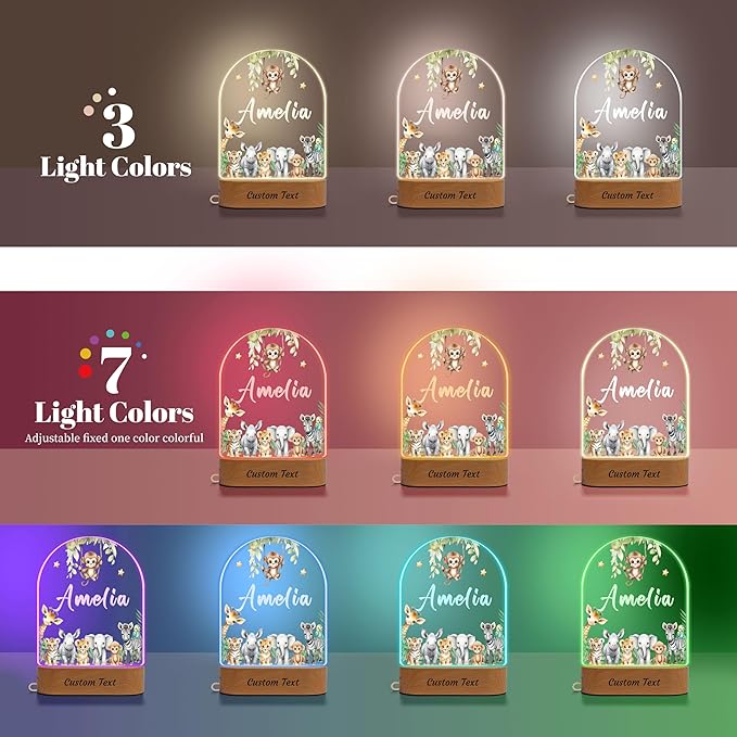 Personalized Baby Gifts for Kids Boys Girls, Custom Name LED Lamp, Safari - Image 8