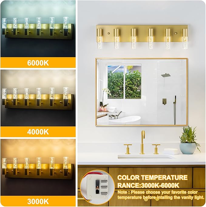 Bathroom Vanity Light Fixtures Over Mirror, Brushed Golden Finish Coating - Image 4