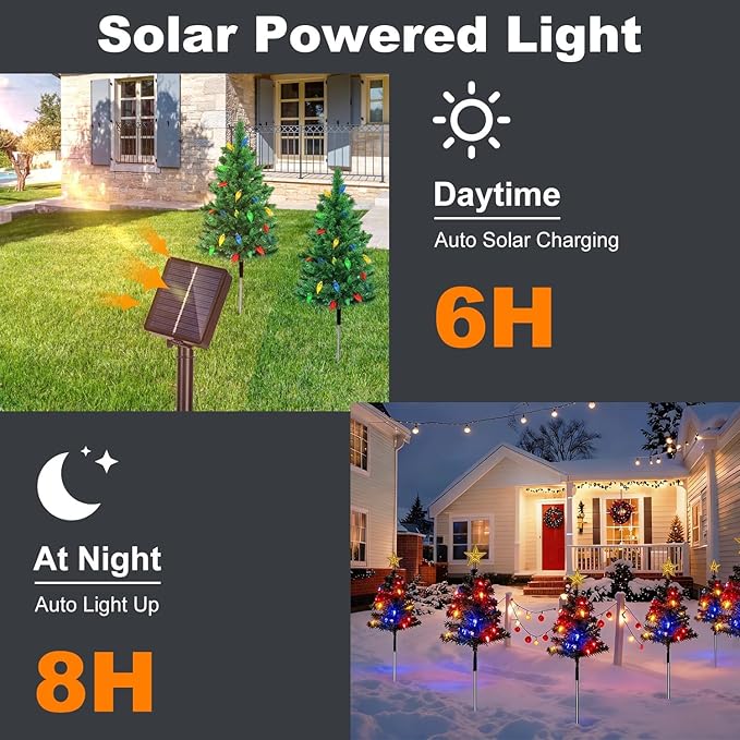 2 Pack Solar Christmas Decorations Tree Lights, Upgraded Outdoor Solar Stake - Image 3