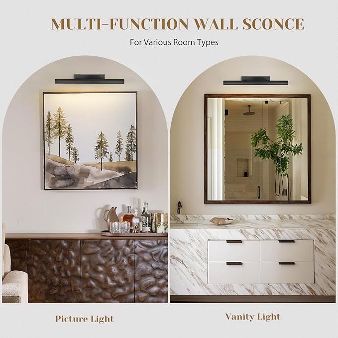 Matte Black Picture Lights for Wall, 3-Light Bronze Gallery Light, Warm White - Image 4