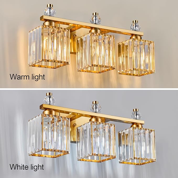 Bathroom Vanity Lights 3-Light Modern Crystal Vanity Light Gold Bathroom Light - Image 2