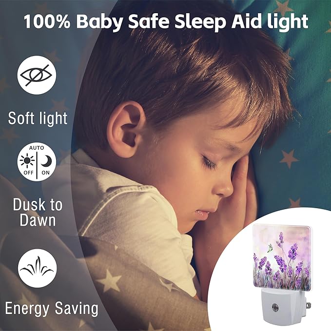 Purple Lavander Flowers Butterfly Night Light Plug into Wall, Watercolor - Image 5