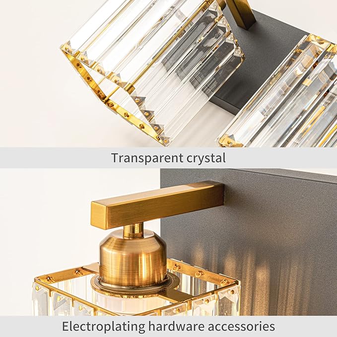 Modern Bathroom Vanity Light 2-Lights Black Gold Crystal Bathroom Wall Light - Image 5