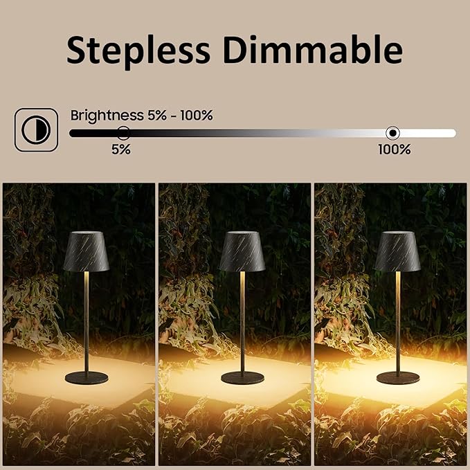 2-Pack Copper Cordless Table Lamp, Rechargeable LED Desk Lamp, 5000mAh Battery - Image 6