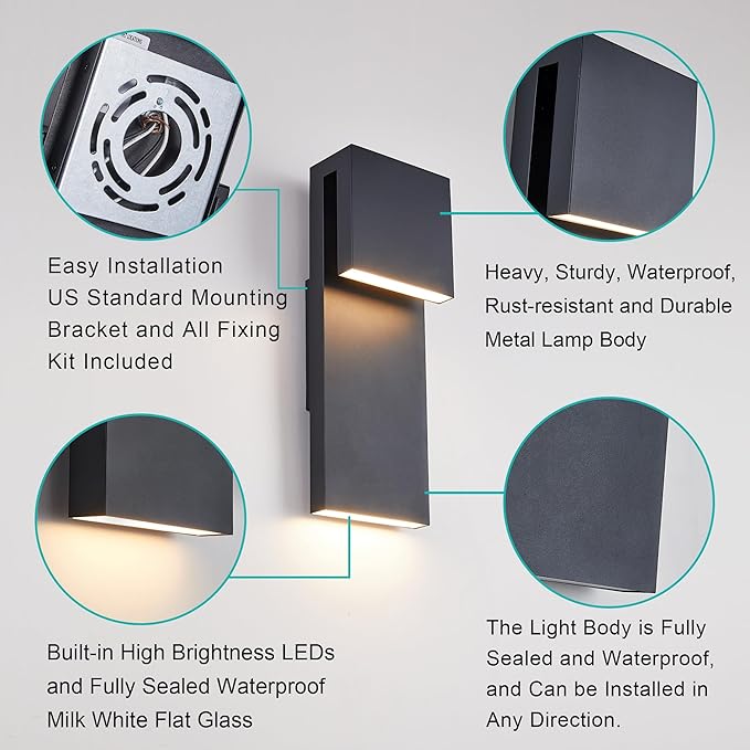 Modern Porch Lights with 2 Pack, Outdoor Indoor Integrated LED Wall Lights - Image 9
