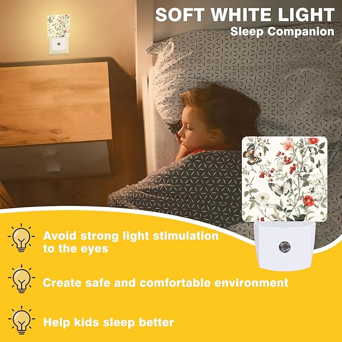 Vintage Flower and Butterfly Night Light, Plug-in Nightlight - Image 3
