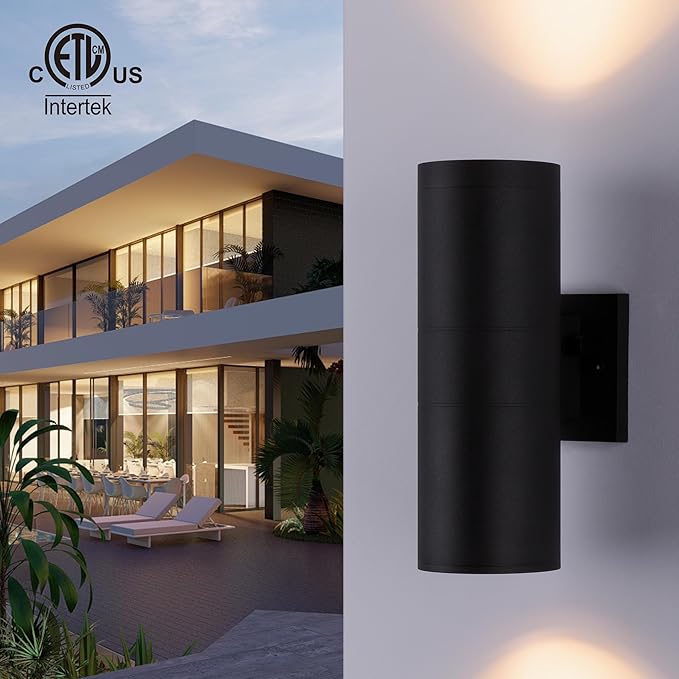 mirrea 12" Dusk to Dawn Outdoor Porch Light Patio Light in 2 Lights Matte Black - Image 2