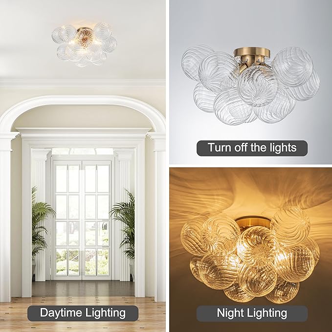 GoYeel Semi Flush Chandelier Gold, Modern Light Fixtures Ceiling Mount Lighting - Image 7