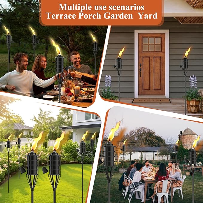 Upgraded Citronella Garden Torch Set of 6, Large Capacity 16oz Metal Torch - Image 7