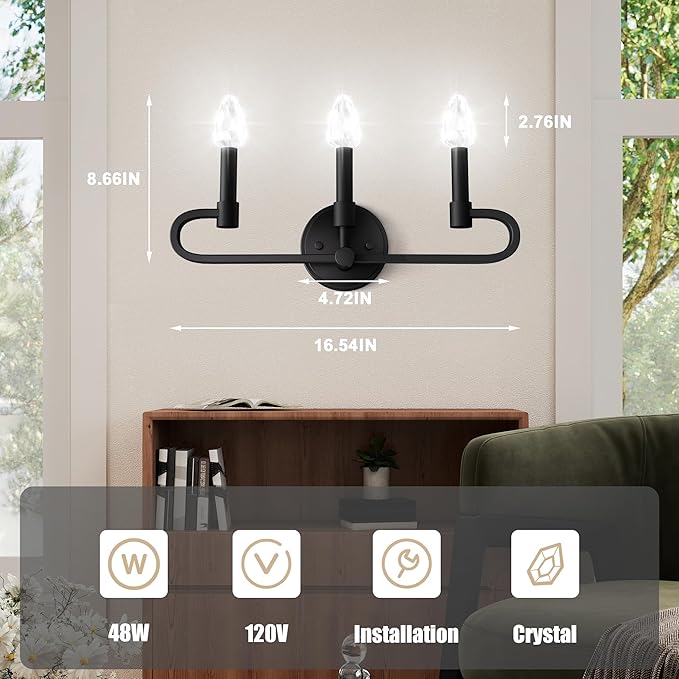 Bathroom Vanity Light, 3 Light Matte Black Vanity Lights - Image 3