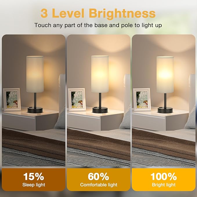 Grey Touch Table Lamps Set of 2-3 Way Dimmable Bedroom Lamps - Image 2