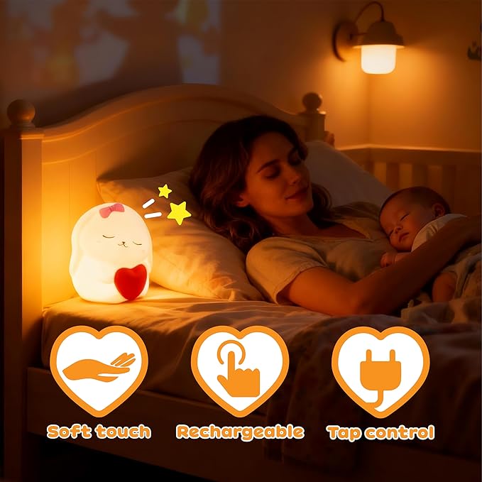 Big Face Rabbit Silicone Night Light, Touch-Controlled Squishy Light Up Animal - Image 5