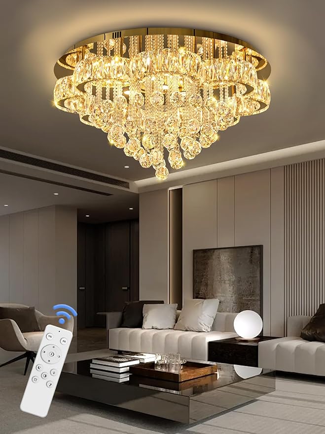 W32in Crystal Ceiling Chandelier Modern Gold Chandeliers Raindrop Crystal - Image 8