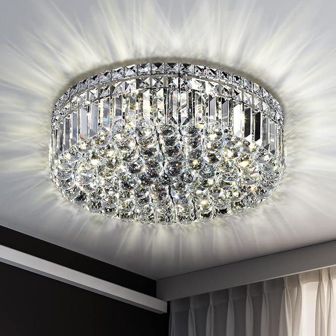 6-Lights Crystal Flush Mount Chandelier Light Fixture by CEENLI