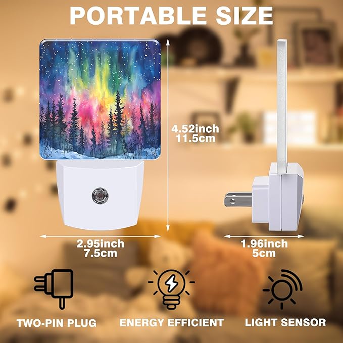 Winter Forest Night Light Northern Lights Night Lights Plug into Wall Smart - Image 2
