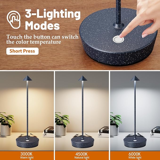 2Pack Rechargeable Cordless Table Lamp, Portable Powered LED Battery 6000mAh - Image 3