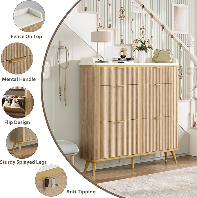 Fluted Shoe Cabinet Storage, Modern Slim Shoe Organizer Cabinet - Image 8