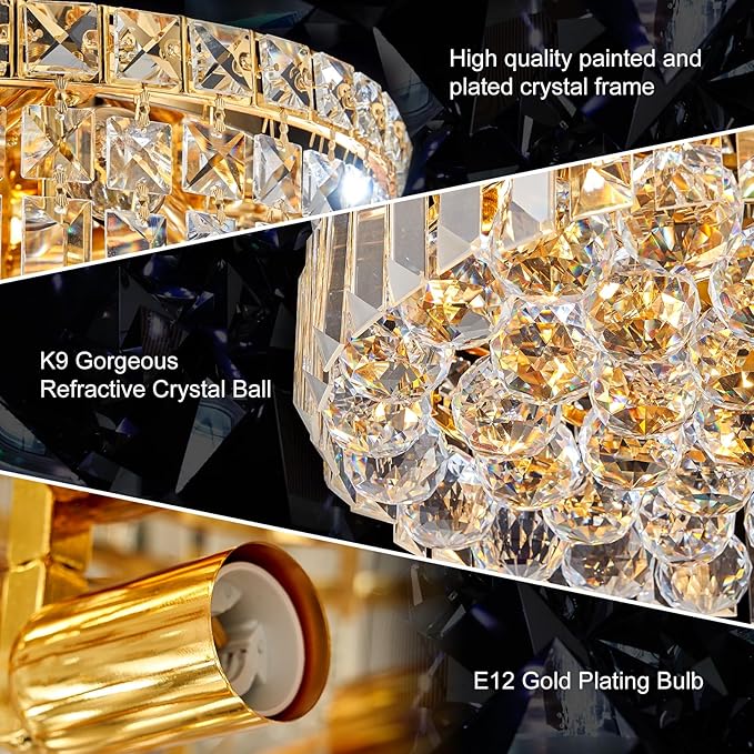 4-Light Gold Crystal Chandeliers Flush Mount Chandelier Light Fixture - Image 4