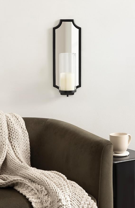 Kate and Laurel Ciel Glam Mirrored Wall Sconce, Modern Scalloped Candle Holder - Image 4