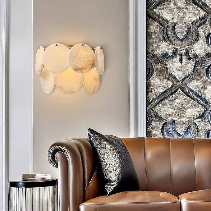 Natural Alabaster Disc Wall Sconce, Modern Organic Cascading Multi-Light Fixture - Image 5