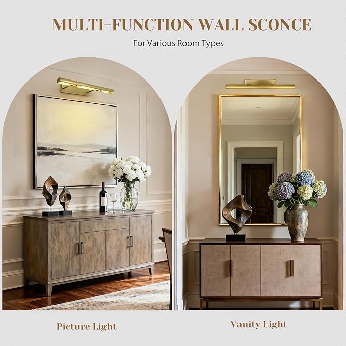 Brass Picture Lights for Wall, 4-Light Brush Gold Art Light, Dimmable Gallery - Image 3