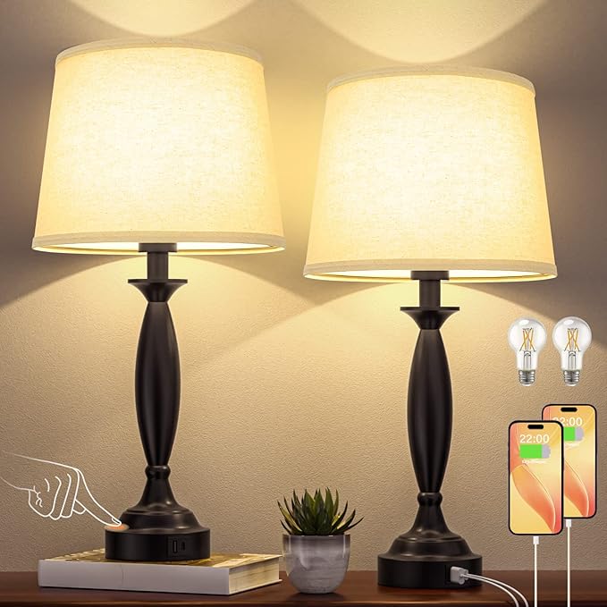 Seealle Beige Lamps for Bedrooms Set of 2 - Image 8