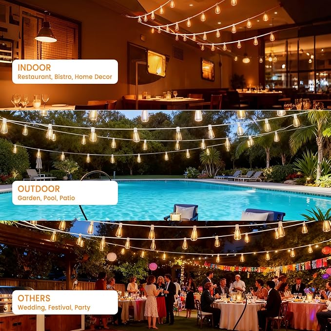 LED Outdoor String Lights 50ft ST38 White Waterproof Patio Lights - Image 7