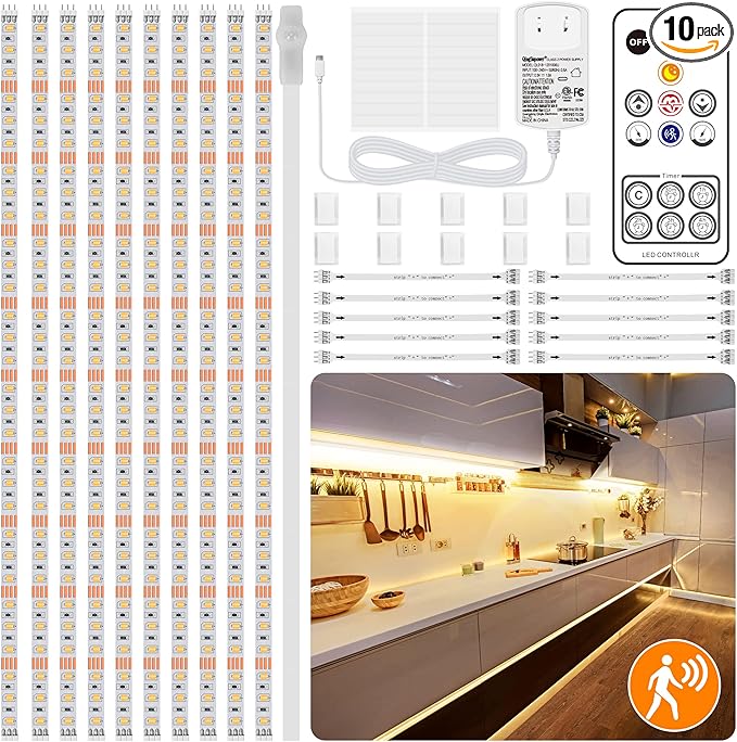 LAFULIT 10 PCS Under Cabinet Lights Kit, Motion Sensor LED Strip Lights by LAFULIT