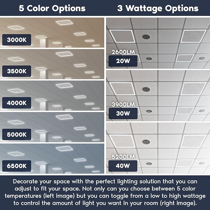 LUXRITE 2x2 FT Edge-Lit Frame LED Panel Lights, 5CCT Selectable 3000K-6500K - Image 2