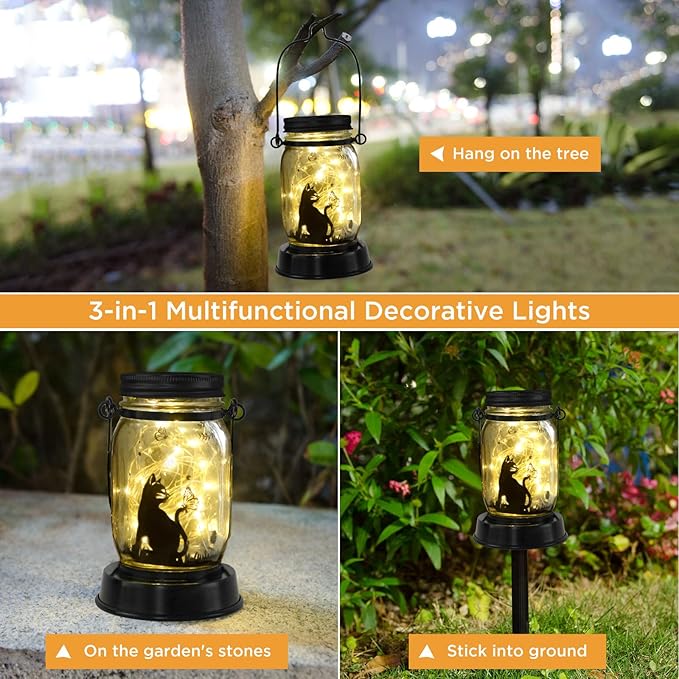 Styleonme Decor Mobile Outdoor Solar Lanterns, Cat & Butterfly Fairy Lights - Image 2