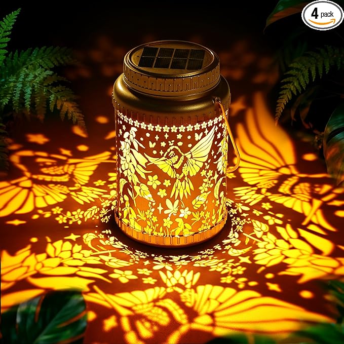 Cooo 4 Pack Solar Lanterns Outdoor Waterproof Hummingbird Red_Sage Solar by Cooo