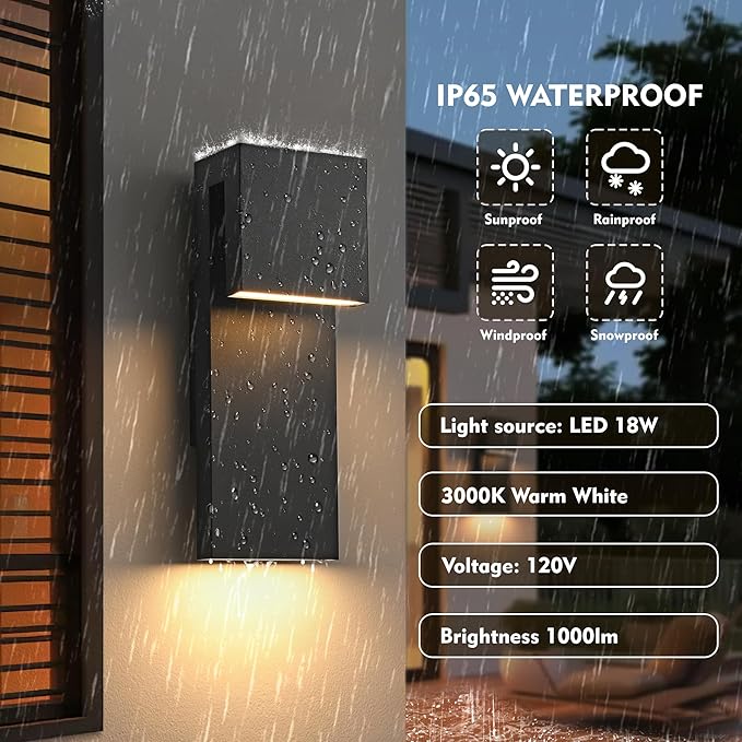 Modern LED Outdoor Wall Sconce 3000K 18W IP65 Waterproof Integrated LED Outdoor - Image 2