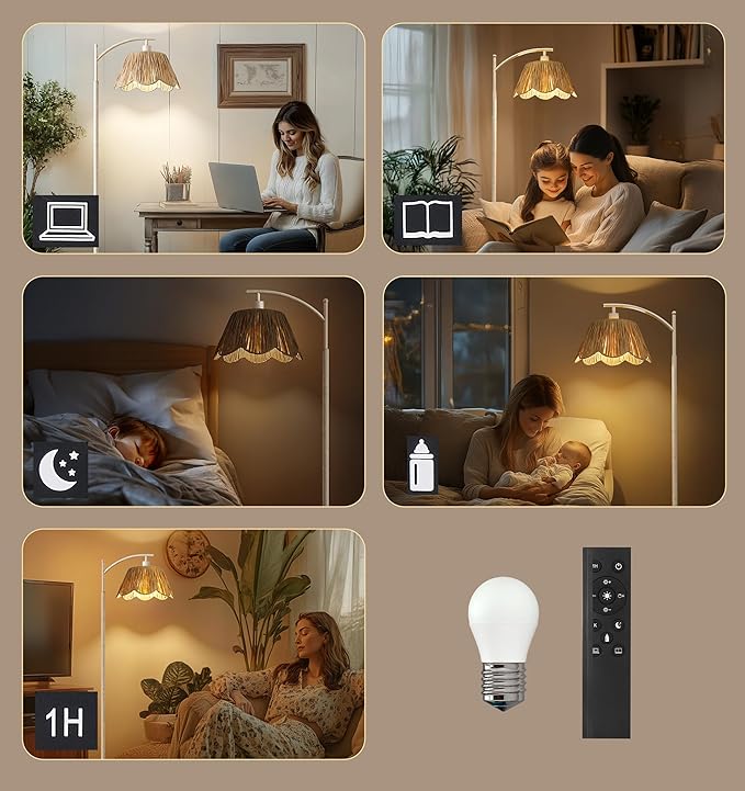 Oneach Rattan Floor Lamp for Living Room - Image 9