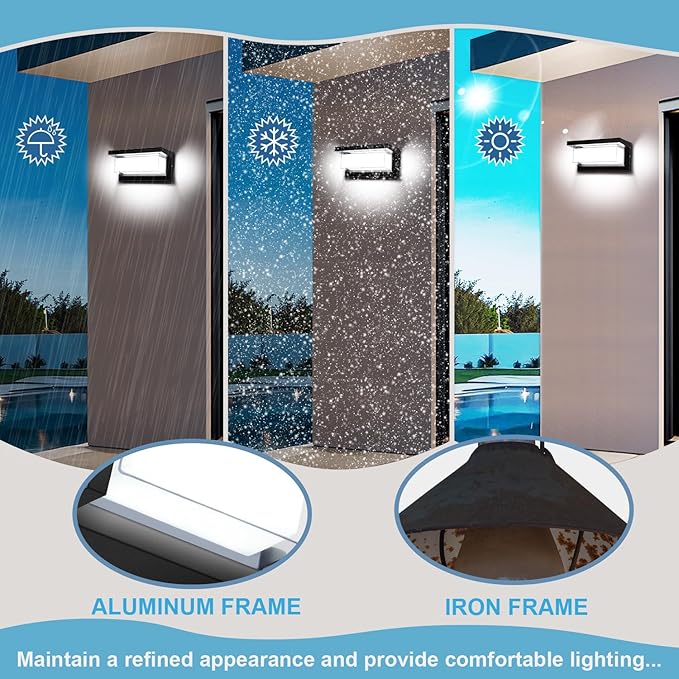 6000K Porch Lights Outdoor, 18W 1800LM LED Wall Light, IP65 Waterproof - Image 3