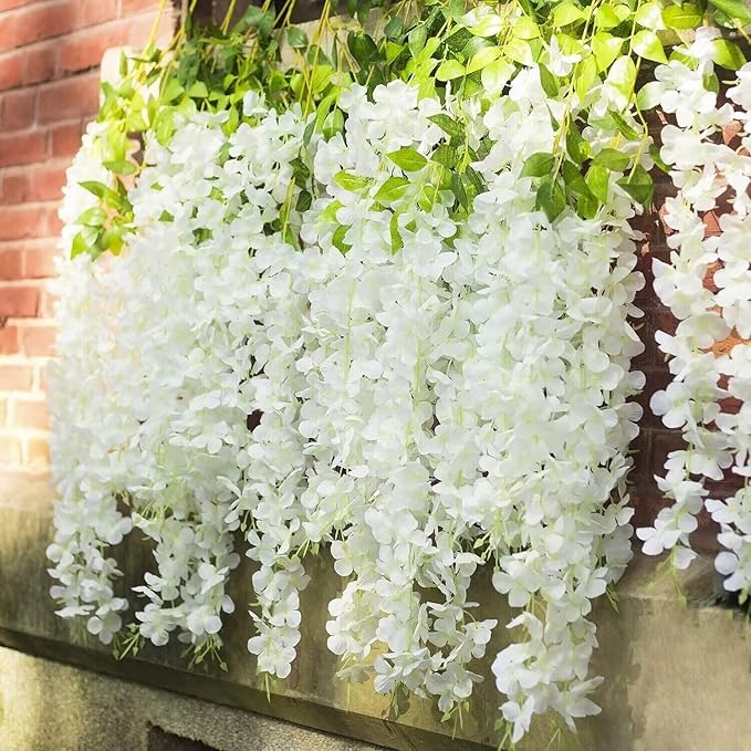 BLEUM CADE 10Pcs White Fake Wisteria Hanging Flowers, 3.6Ft/Pcs Artificial - Image 6