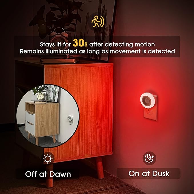Briignite Motion Sensor Night Light Red, Night Lights Plug into Wall, Auto - Image 4