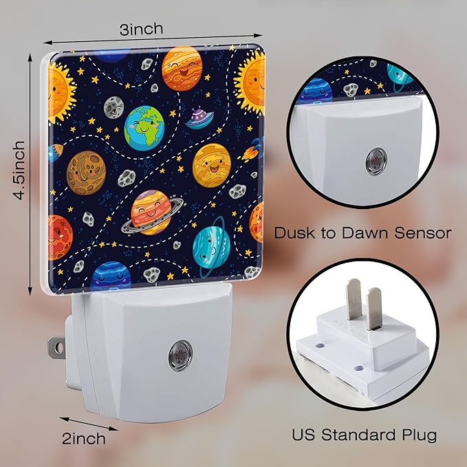 Cartoon Solar System Planets Night Light Plug into Wall, Space Stars Planets - Image 2