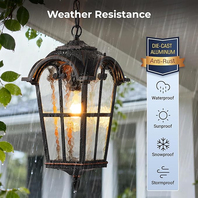 VIANIS 18.7" Large Outdoor Pendant Light, Vintage ORB Outside Chandelier - Image 2