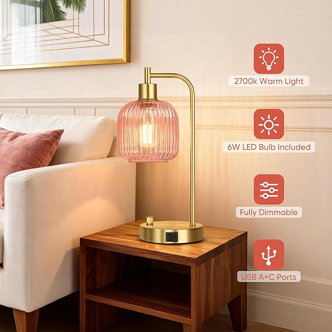 QiMH Industrial Table Lamp for Bedroom Set of 2, Stepless Dimmable Gold Lamps - Image 4