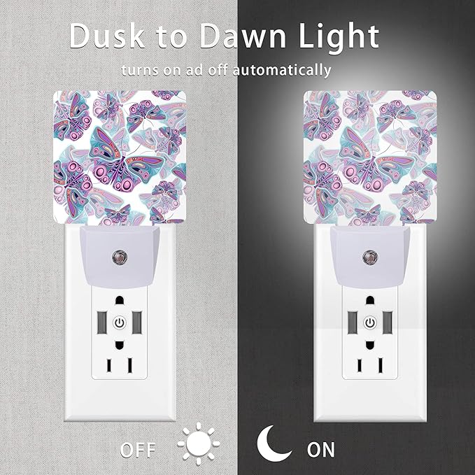 Butterflies Night Light, Colorful Purple Butterflies Night Lights Plug into Wall - Image 3