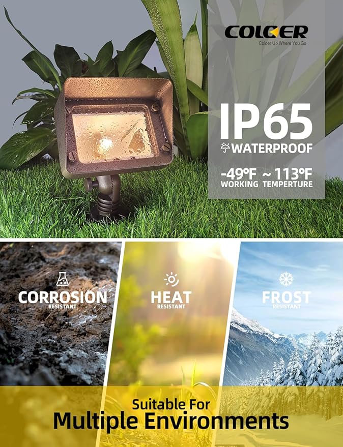 COLOER Brass Flood Lights with 4W 2700K LED G4 Bulb, 12V Low Voltage Landscape - Image 5