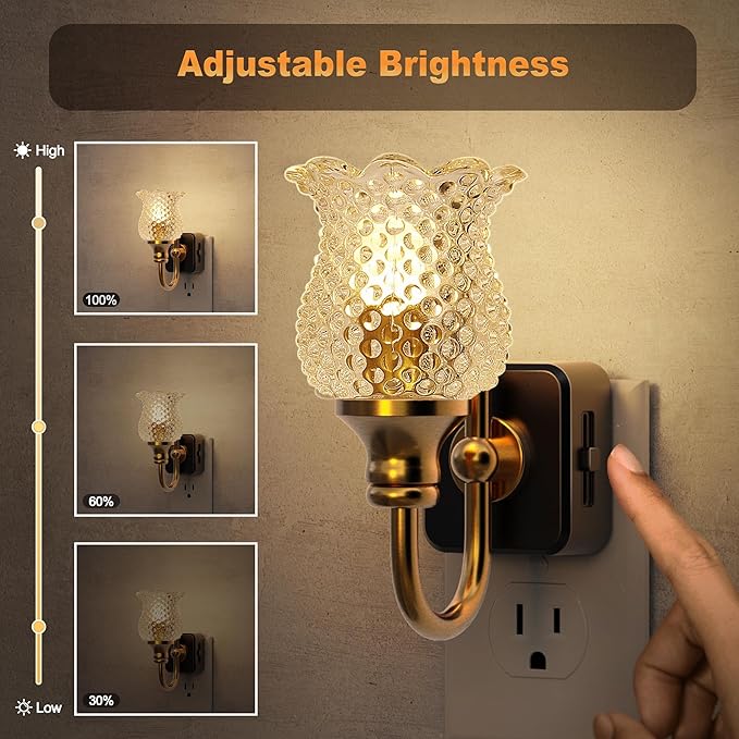 JandCase Night Light, 2 Pack Glass Night Lights Plug into Wall, Dimmble Floral - Image 2
