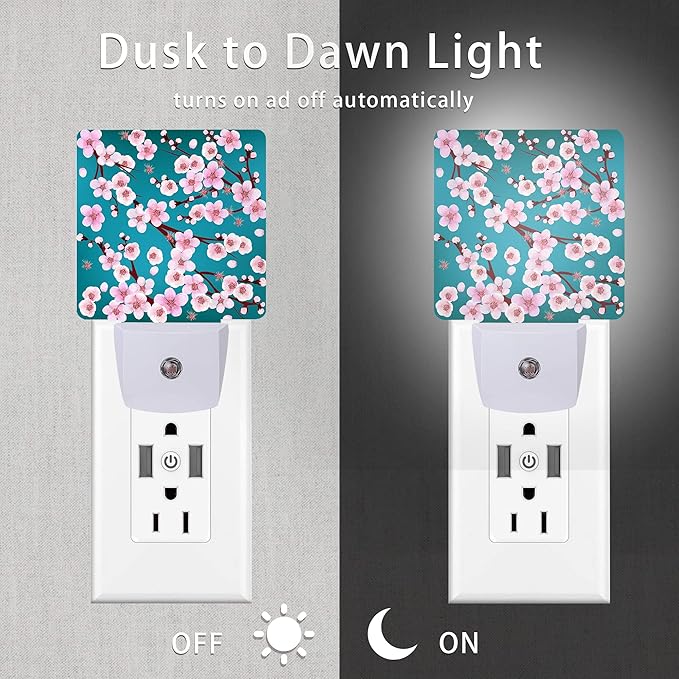 Spring Flowers Night Light, Cherry Blossom Night Lights Plug into Wall Dusk to - Image 3