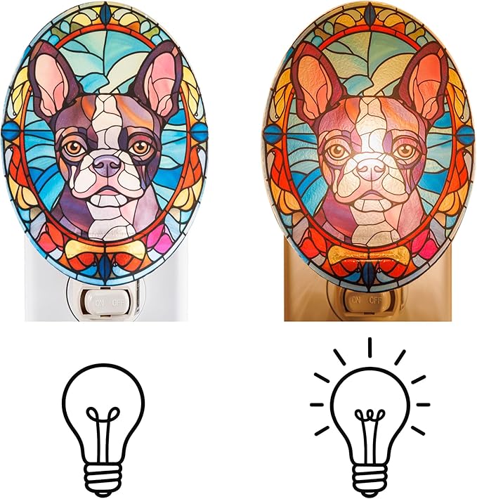 Stained Glass Styled French Bulldog Night Light – Real Glass Plug-in Dog Night - Image 2