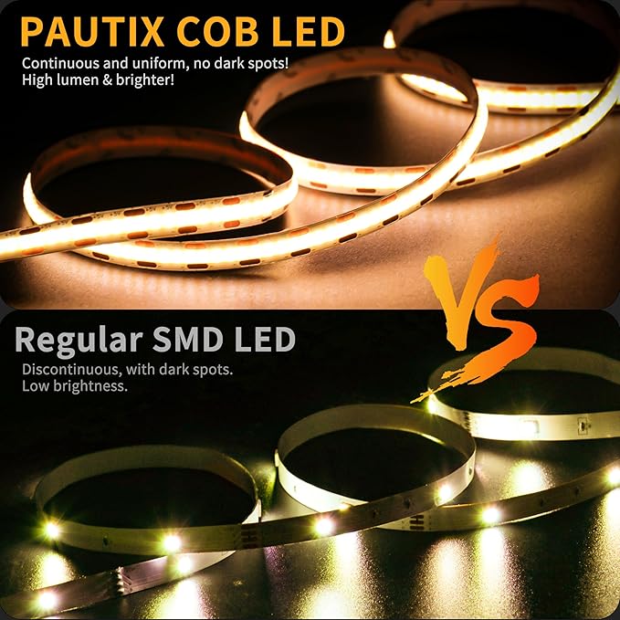 PAUTIX LED Strip Light 5V USB 6.56ft/2m 2700K, 640LEDs 1200lm Dimmable COB LED - Image 8