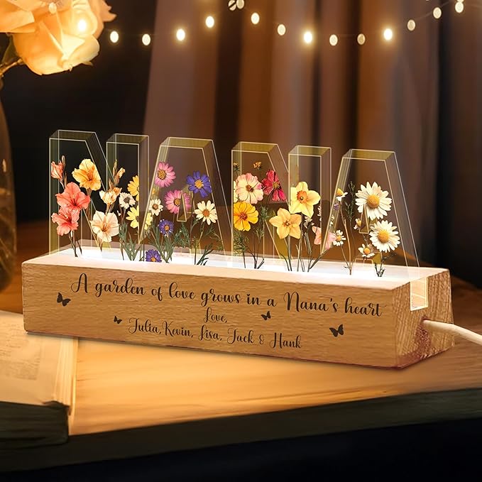 Personalized Nana Birth Flowers Night Light, Custom Grandma's Garden Night Light - Image 2