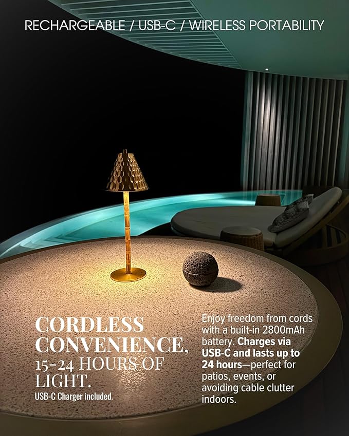 Bamboo Cordless LED Table Lamp – Rechargeable 24-Hour Battery, Dimmable Warm - Image 5