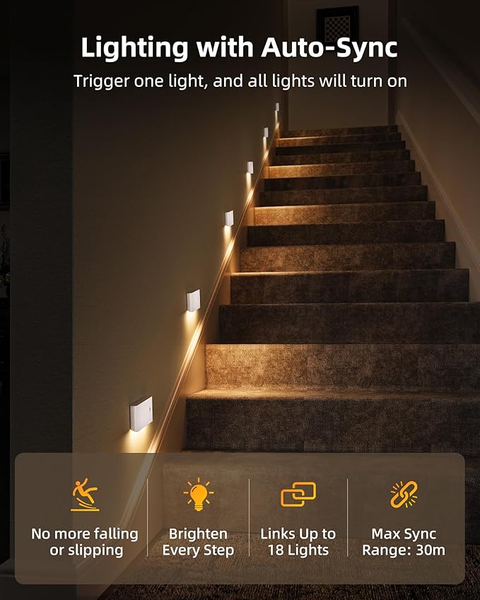 EZVALO 3 Pack LED Motion Sensor Night Lights, 1500mAh Rechargeable Sync Stair - Image 4