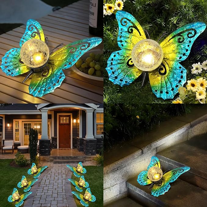 Solar Lights Outdoor Garden Butterfly Decor, Metal Butterfly Statue Decoration - Image 6
